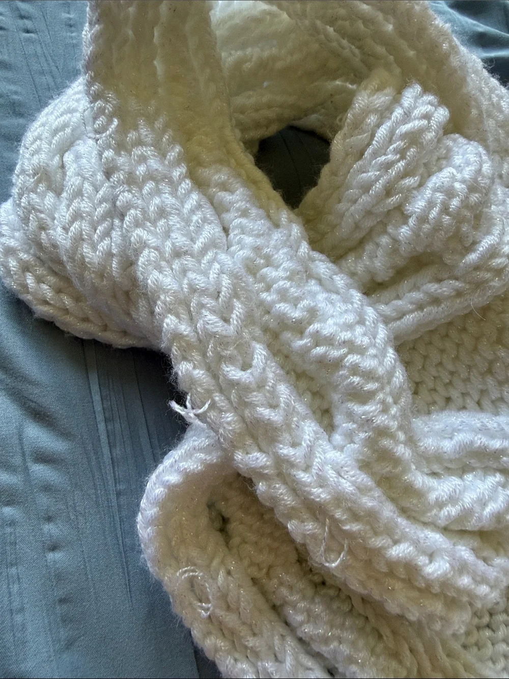 Cable Knit Open-Front Scarf Wrap in Cream